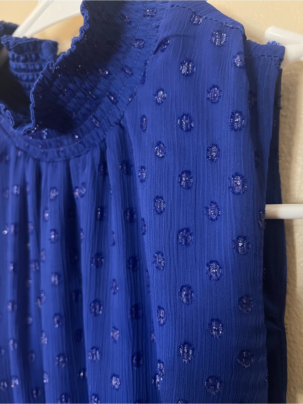 MSK Cobalt Blue Sleeveless Dress With Ruffled Collar And Tiered Ruffled Skirt - Picture 6 of 14